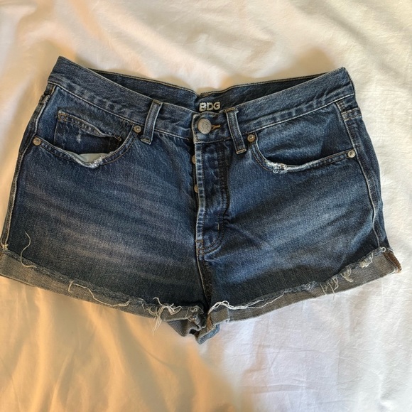 BDG Blue Jean Shorts with Distressed Hem - Picture 1 of 5